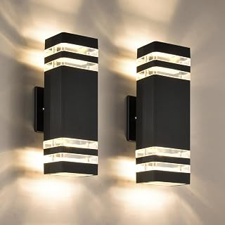 Iluminpro Up and Down Lights Outdoor Wall Sconces, Body in Aluminum Waterproof Outdoor Wall Light, Outdoor Wall Lamps, 3000K 10W with Certificate ETL, Included LED GU10 Bulb (2 Packs)