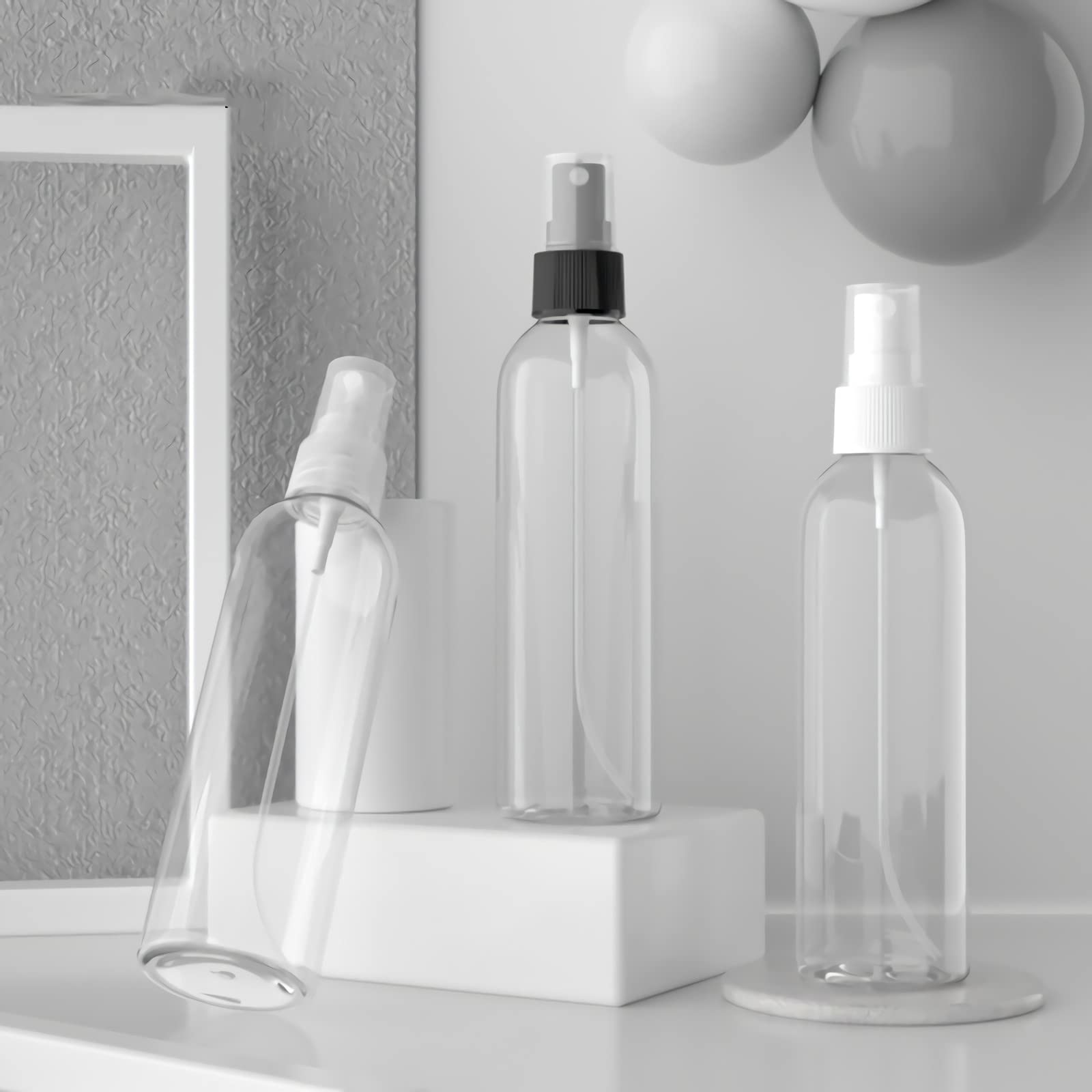 24 Pièce Vide 200ml Transparent Flacons Vaporisateur Avec Pulvérisateur Noir, 200 ml Bouteille de Spray Parfum Rechargeable Flacon de Parfum pour le voyage à la maison + 3 x Entonnoir