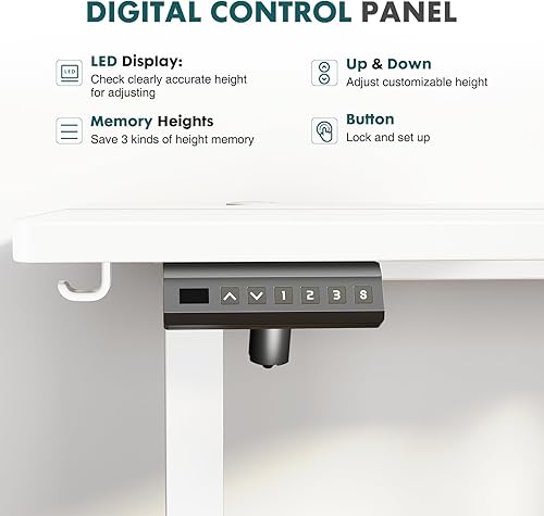 Miniatura 6 de SMUG Escritorio de pie de altura ajustable, mesa eléctrica de 55 x 24 pulgadas con 3 ajustes preestablecidos de memoria y soporte de metal en forma