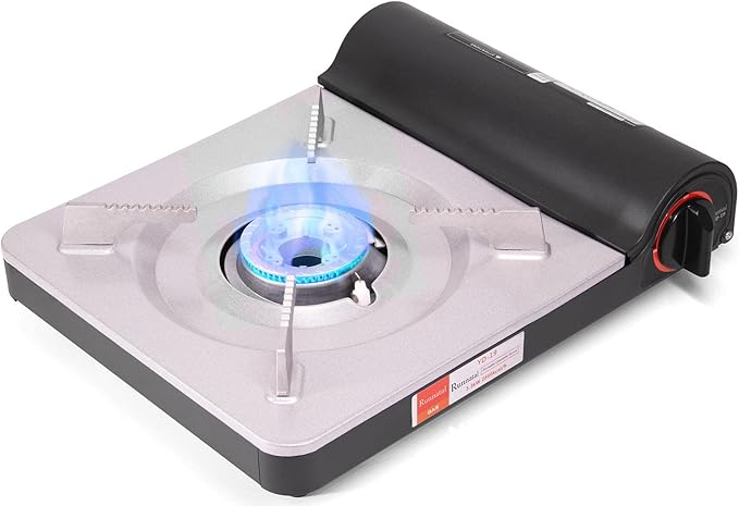 Fornello Da Campeggio A Gas Butano - 2 Fuochi Con Piastra Grill, Portatile Per Trekking E Picnic