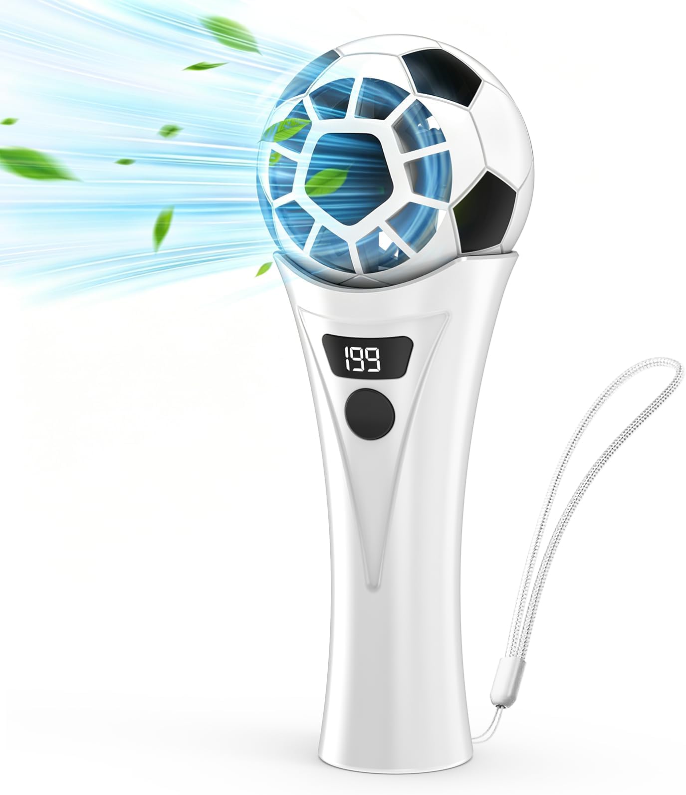 COO Soccer Shaped Handheld Fan, Portable Mini Fan, Soccer-Shaped Mini Personal Fan, Lightweight, 5 Speeds USB Rechargeable Small Fan for Soccer Game Day, Travel, Outdoor, Office