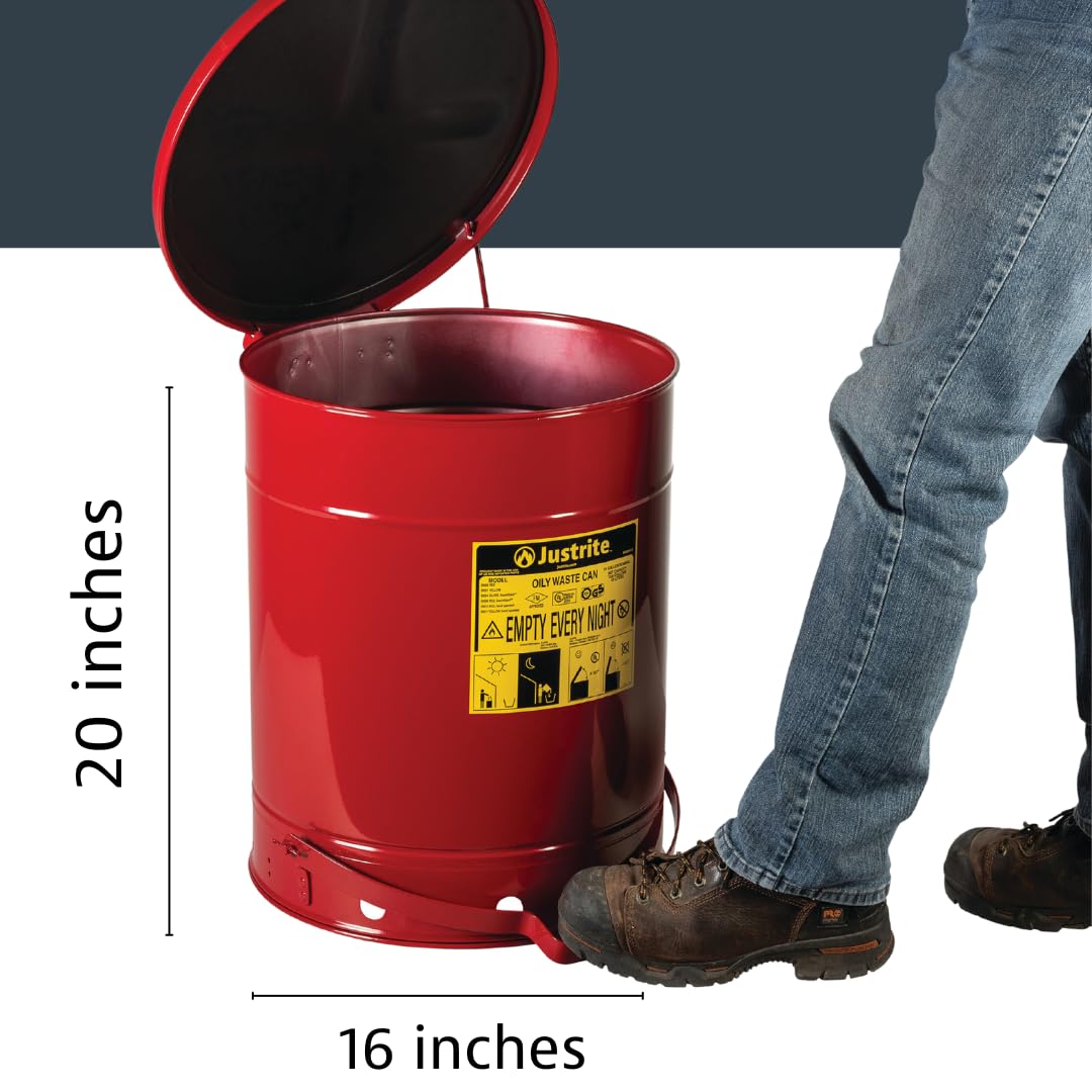 Justrite, 09508 Ölabfallbehälter, 45 l, Stahl, Rot