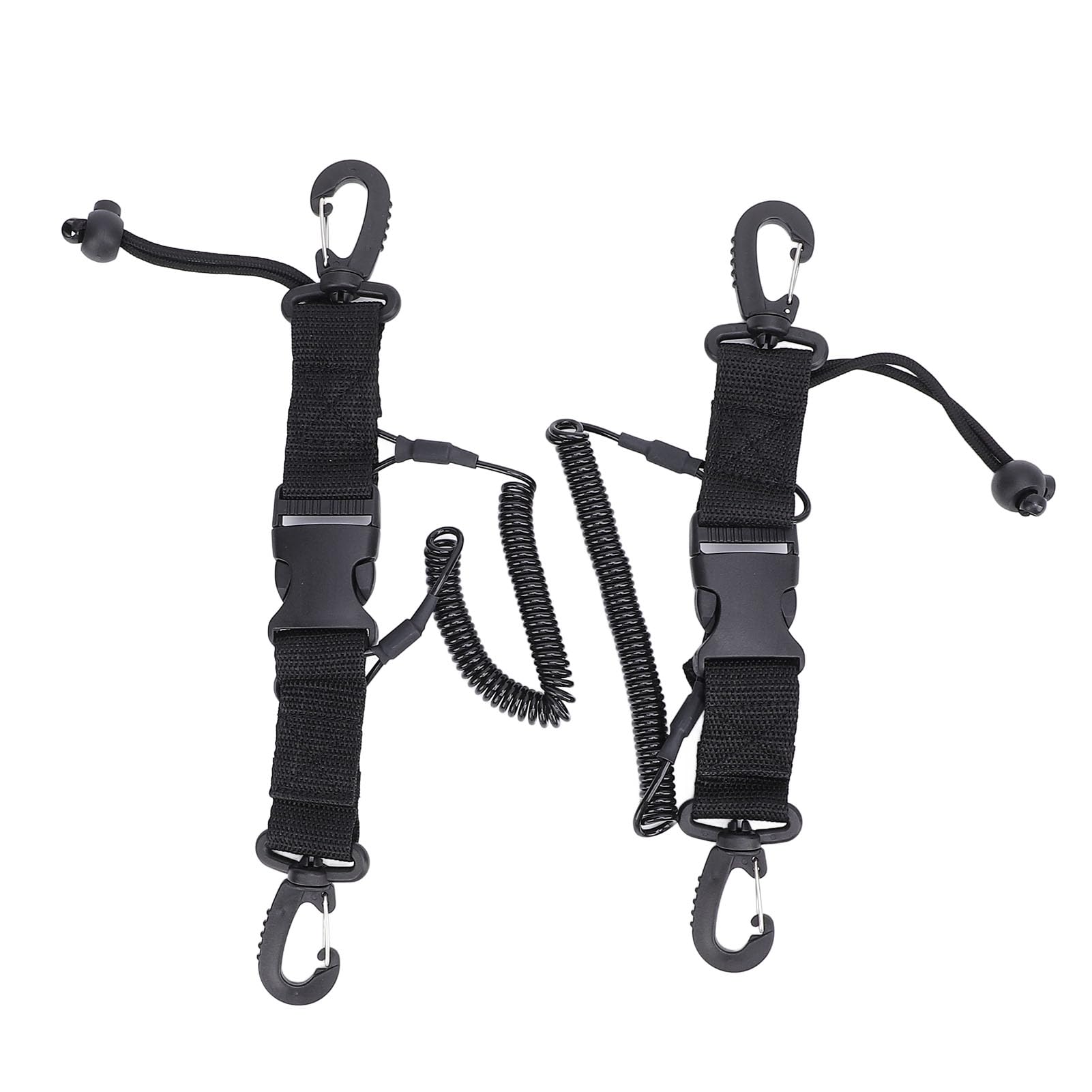 ZIZEV Scuba Diving Lanyard, 2 Pack Stainless Steel Diving Spring Coiled Lanyard Clip with Webbing Strap Quick Release Buckle, Great for Scuba Diving, Flashlights, Cameras