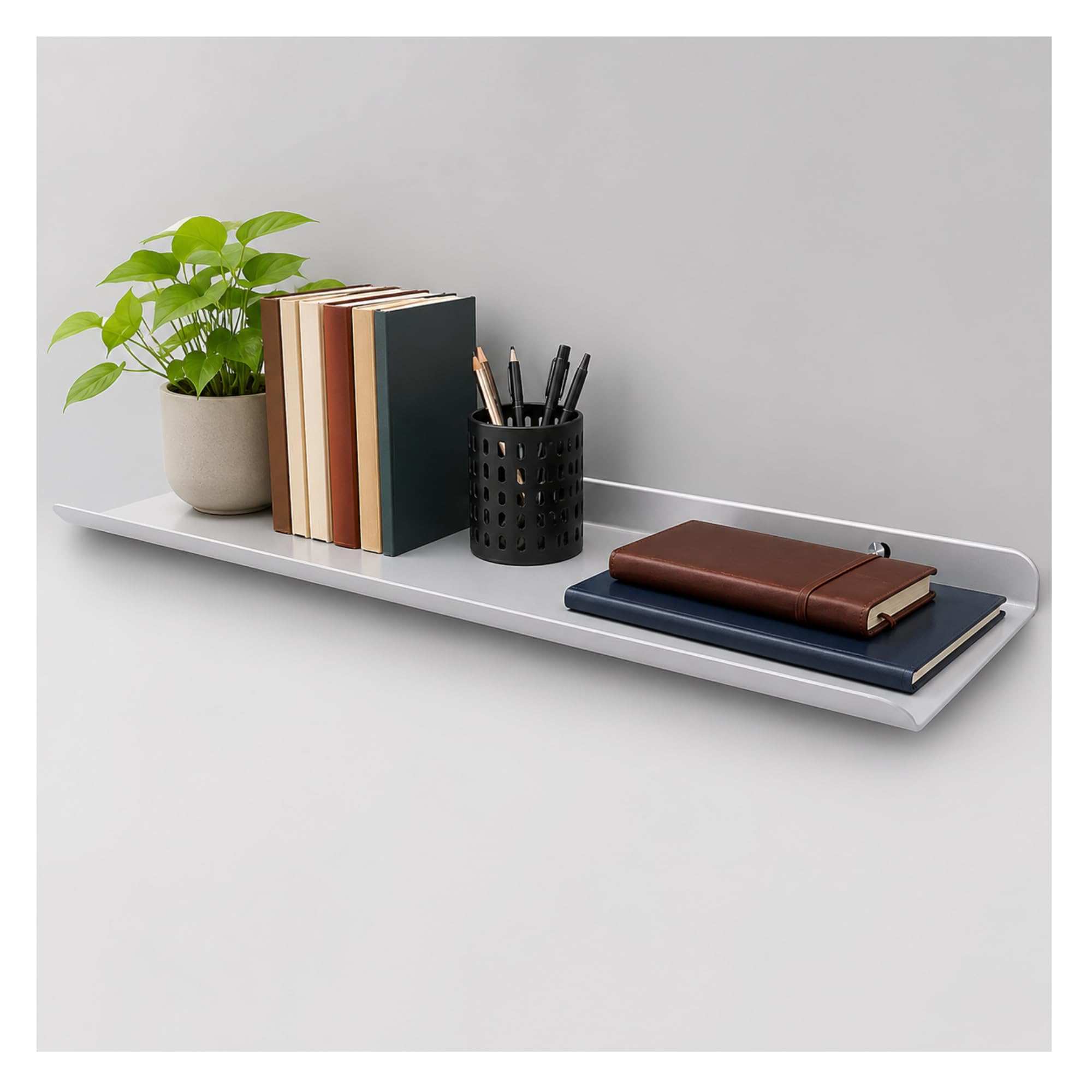 OrganizeMee 24 Inch White Wall Shelf – Metal Floating Shelf for Wall, Wall Mounted Shelves, Modern Wall Shelf for Bedroo