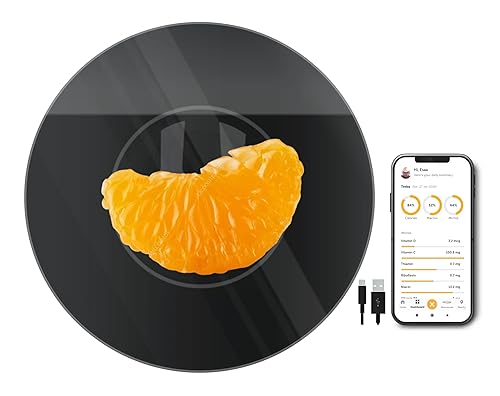 MACROSCALE Báscula de alimentos portátil. Úsalo con la aplicación de monitoreo de dieta Gourmetmiles. Ultraportátil, Bluetooth, sin pantallas.