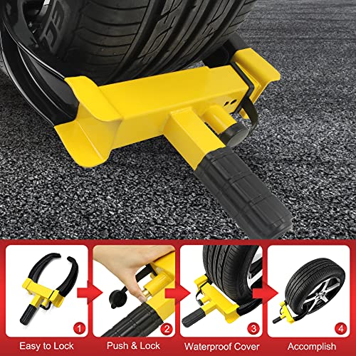 Wheel Clamp Lock Adjustable Security Trailer Wheel Lock Anti Theft Fit Max 11.7" Tire Width For Atv Rv Suv Car Golf Cart Boats Motorcycles Great Deterrent Bright Black-Yellow (3 Keys) #TOP5