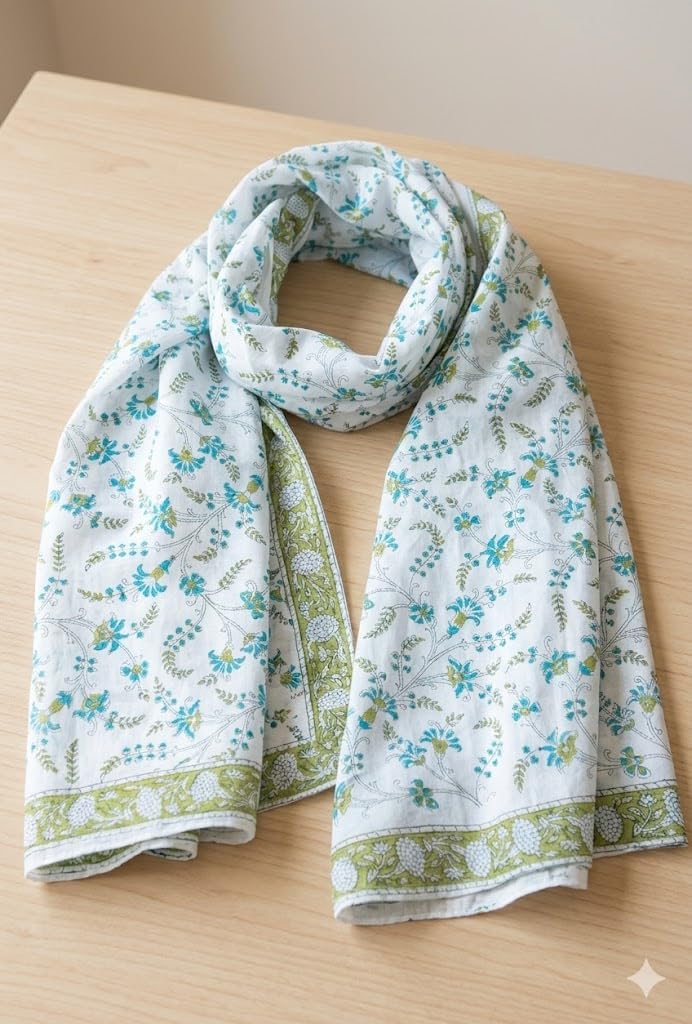 Rastogi Handicrafts Scarfs For Women 100% Pure Cotton Design Hand Block Printed Mini Scarf/Stoll/Stole For Girls 70x20 Inch