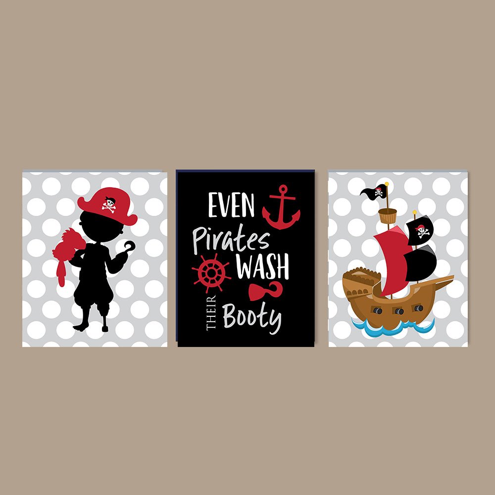 Silly Goose Gifts Adorable Pirate Children Bathroom Wall Decor (Set of Three)