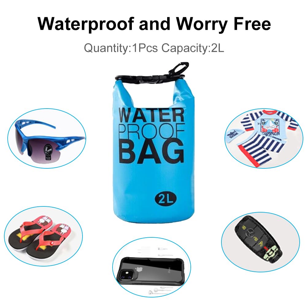 Wasserdichter Rucksack Dry Bag, Wasserdichte Tasche, Wasserdichter Packsack Mit Schultergurt, Wasserdichte Tasche im Freien, für Reisen Bootfahren Schwimmen Wandern, Wasserdichter Packsack, 2L