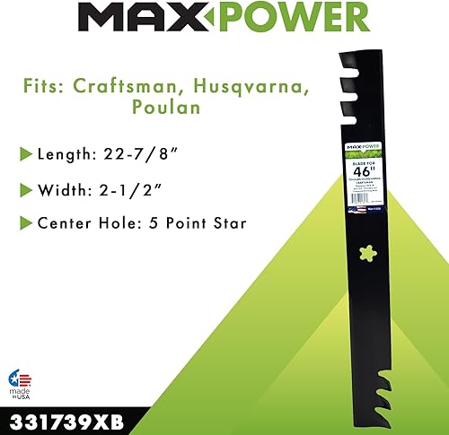 Miniatura 4 de MaxPower 331739XB - Cuchilla de acolchado comercial para cortacéspedes (46 pulg, talladores), Husqvarna, y Poulan de 46 pulg, sustituye a los OEM #
