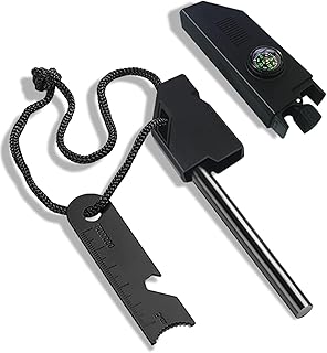 TERRIFI 6-in-1 Fire Starter Survival Tool, with Whistle, Multi Tool for Camping Hiking Survival, All-Weather Magnesium Ferro Rod for Camping and Hiking, Gift for Man and Dad