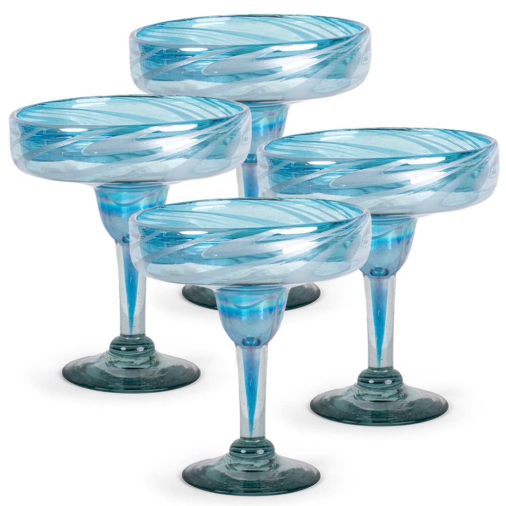 FESTMEX Mexican Margarita Hand Blown Glass Traditional Set of 4 Hand