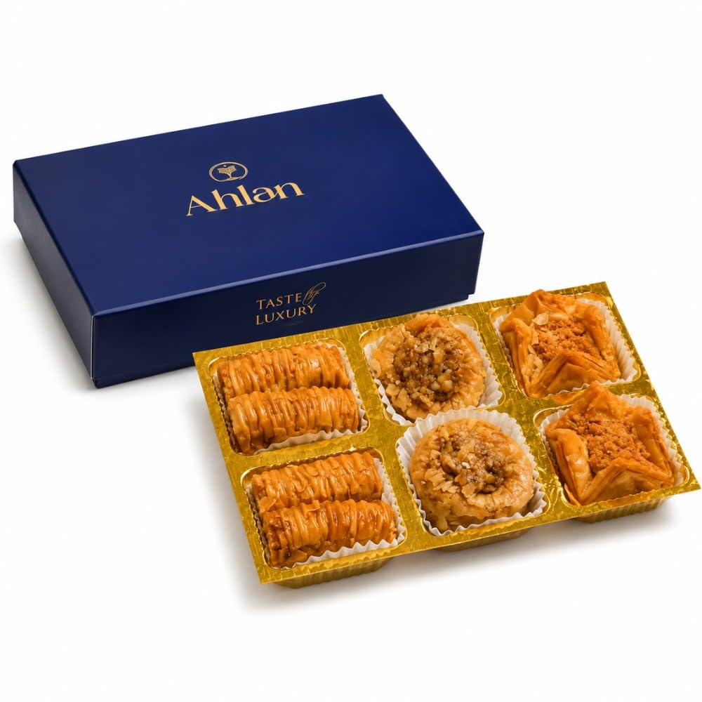Ahlan Mediterranean Baklava Sweets Box | Premium Turkish Baklava Assorted Gift Box | Authentic Middle Eastern Dessert with Nuts & Honey Syrup | Fresh Vegetarian Oriental Sweets | Gourmet Mithai Gift Pack-image-3