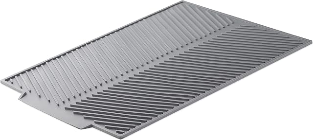 Navaris Silicone Drying Mat - Countertop Drying Mat for Washing Up Dishes, Plates, Cutlery, Glasses with Drain for Kitchen Sink - Grey
