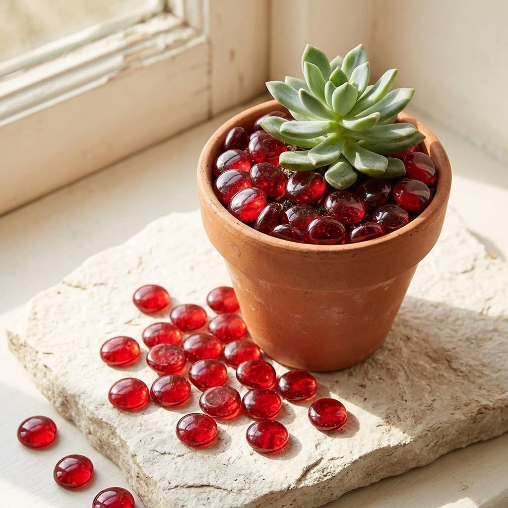 Red Glass Pebbles 1 lb Decorative Stones for Vase Fillers Home