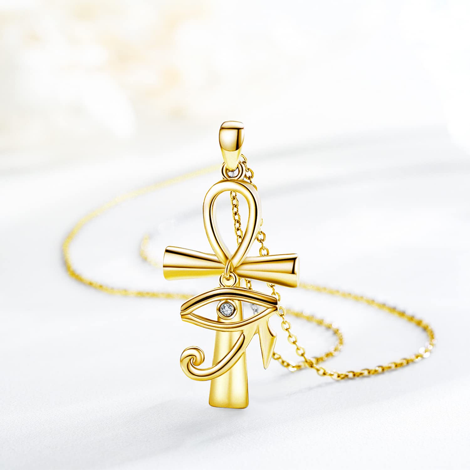Midir&Etain Ankh Kette Daman Halskette 925 Sterling Silber Auge des Horus Anhänger Halskette Ankh Kreuz Schutz Halskette Ägyptischer Schmuck Geschenke für Frauen Mutter