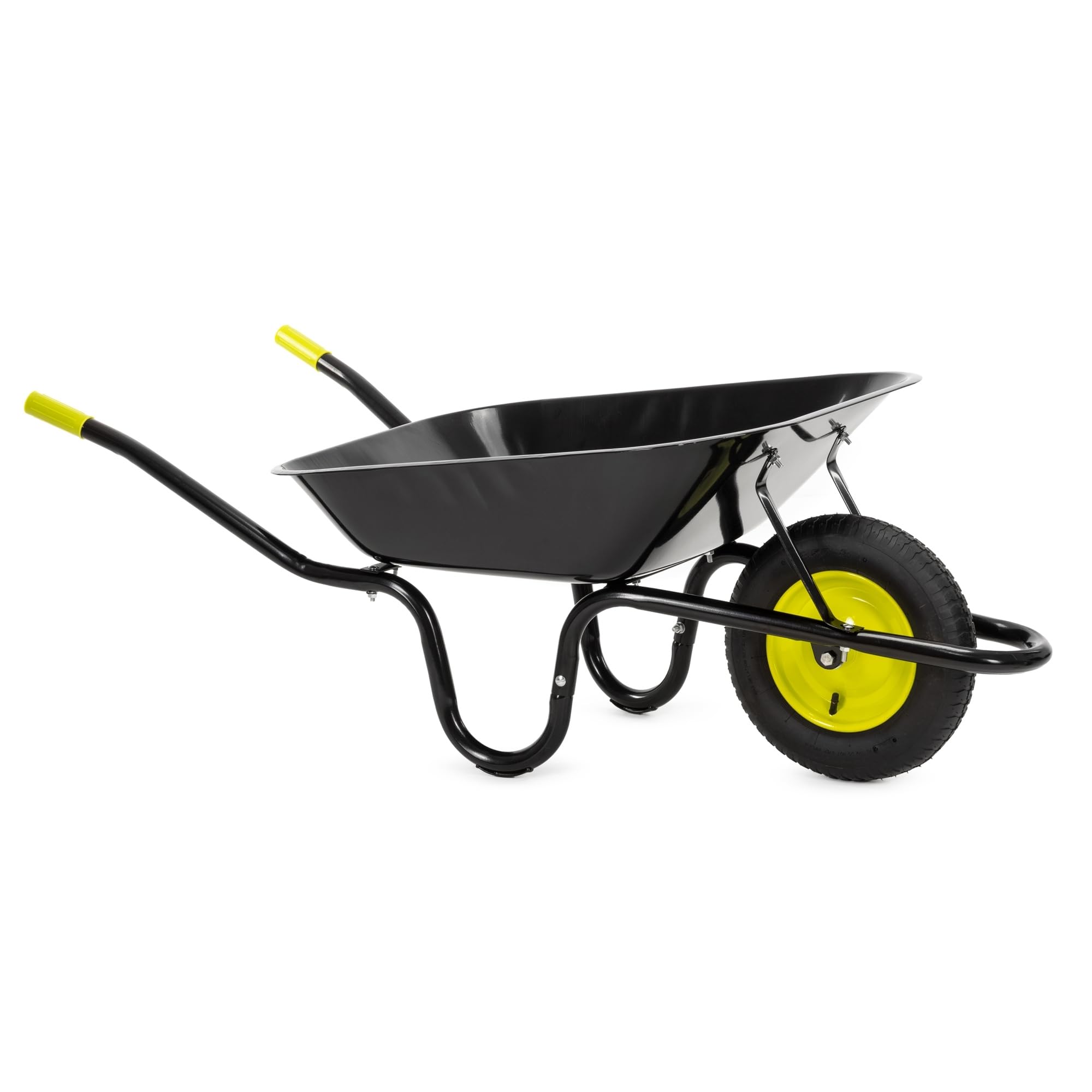 Springos Carretilla de jardín de 120 l con neumáticos de aire y bandeja de acero galvanizado, capacidad de carga de hasta 100 kg, para jardín, construcción, agricultura, patio, taller, color negro