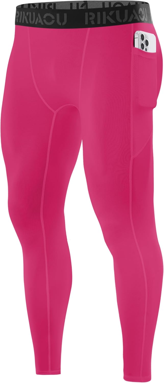 Men’s Compression Pants Running Leggings Athletic Base Layer Workout Tights with Pockets for Sports Basketball