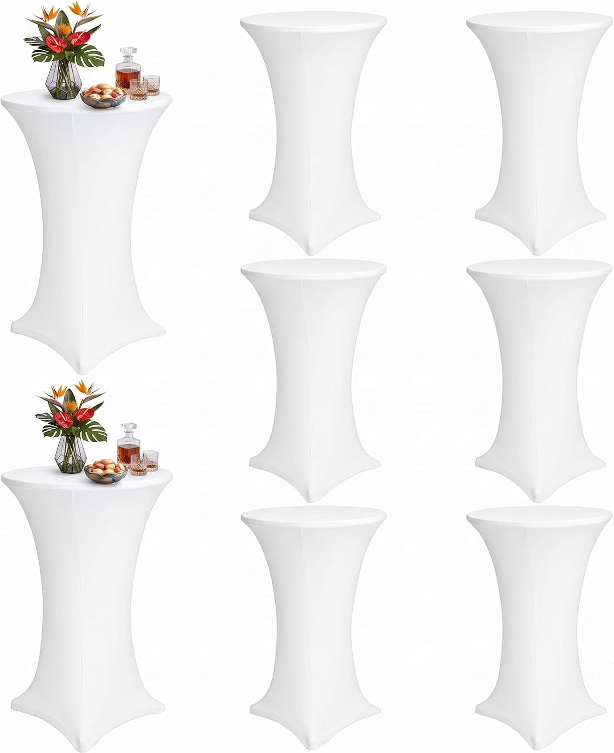 Deep Dream Cocktail Table Covers, 8 Pack 32x43 Inch Stretch Fitted Tablecloth, Reusable Tablecloths for Pub Bistro Highboy Party Event Banquet Height Folding Satnding Tables, White
