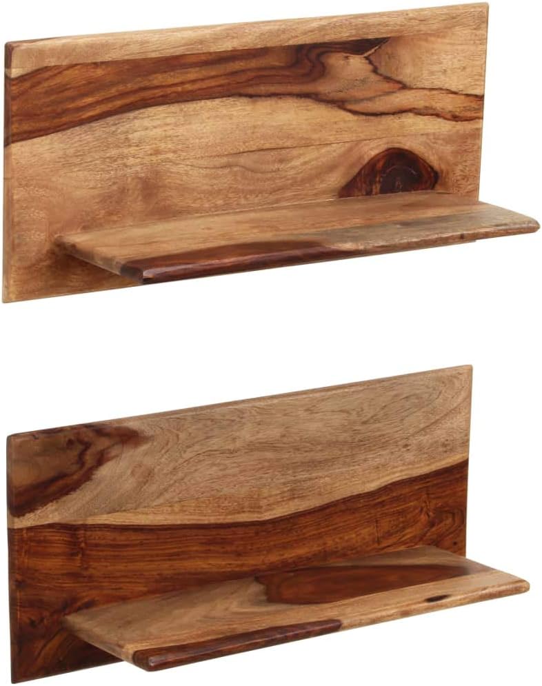 Wall Shelf Set of 2, Natural Acacia Wood, Polished Finish, 22.8" Rustic Floating Ledge Shelves for Living Room, Bedroom, Bathroom Decor