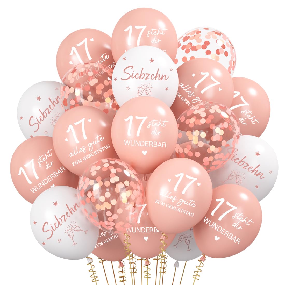Deko 17. Geburtstag Mädchen, 30 Stück Luftballons Roségold, 17. Alles Gute zum Geburtstag Ballons, 17. Geburtstagsdeko für Jugendliche, Tochter, Freundin, Party Deko Supplies mit "17" Zahl