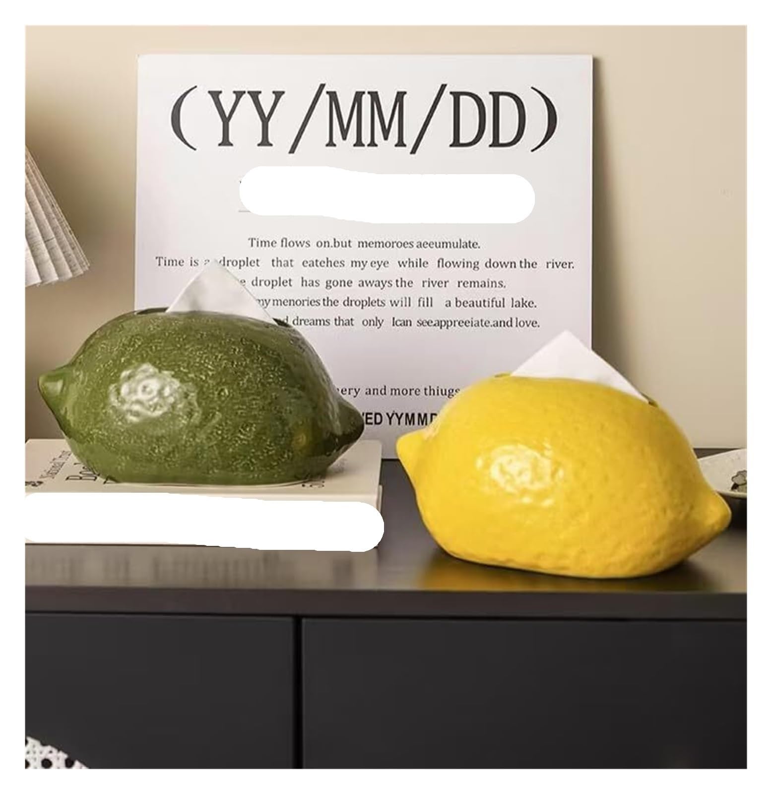 Kosmetiktuch-Spenderbox Kreativer dekorativer zitronenförmiger Keramik-Taschentuchbox-Halter, Moderne Heimdekoration Must-Haves für die Wohnung(Yellow)