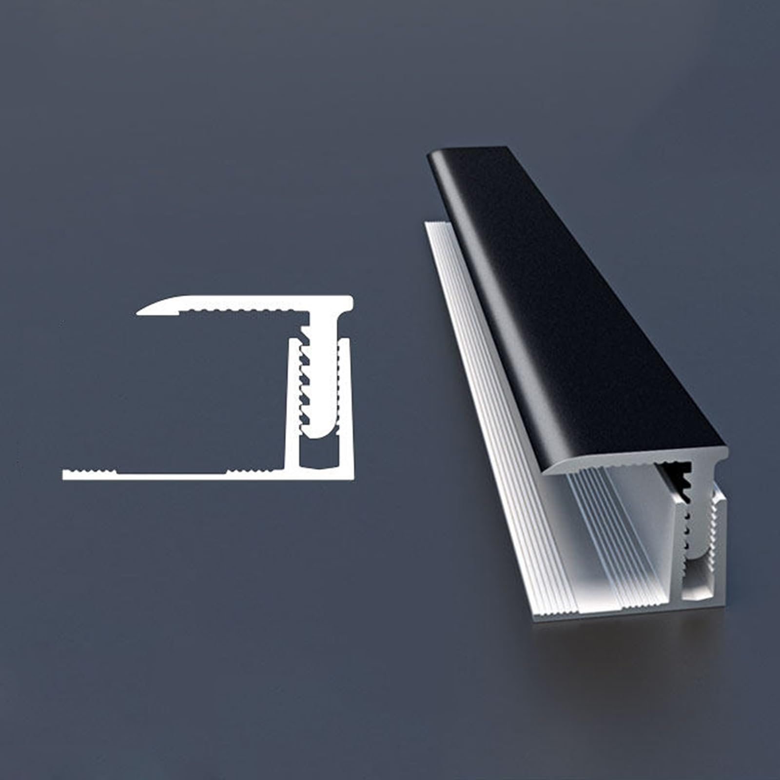 Striscia Transizione Pavimento L In Alluminio Con Base Binario Scatto – Connettore Soglia 135cm Per Pavimenti Legno/piastrelle 8–18.0mm(Nero,20.0mm)