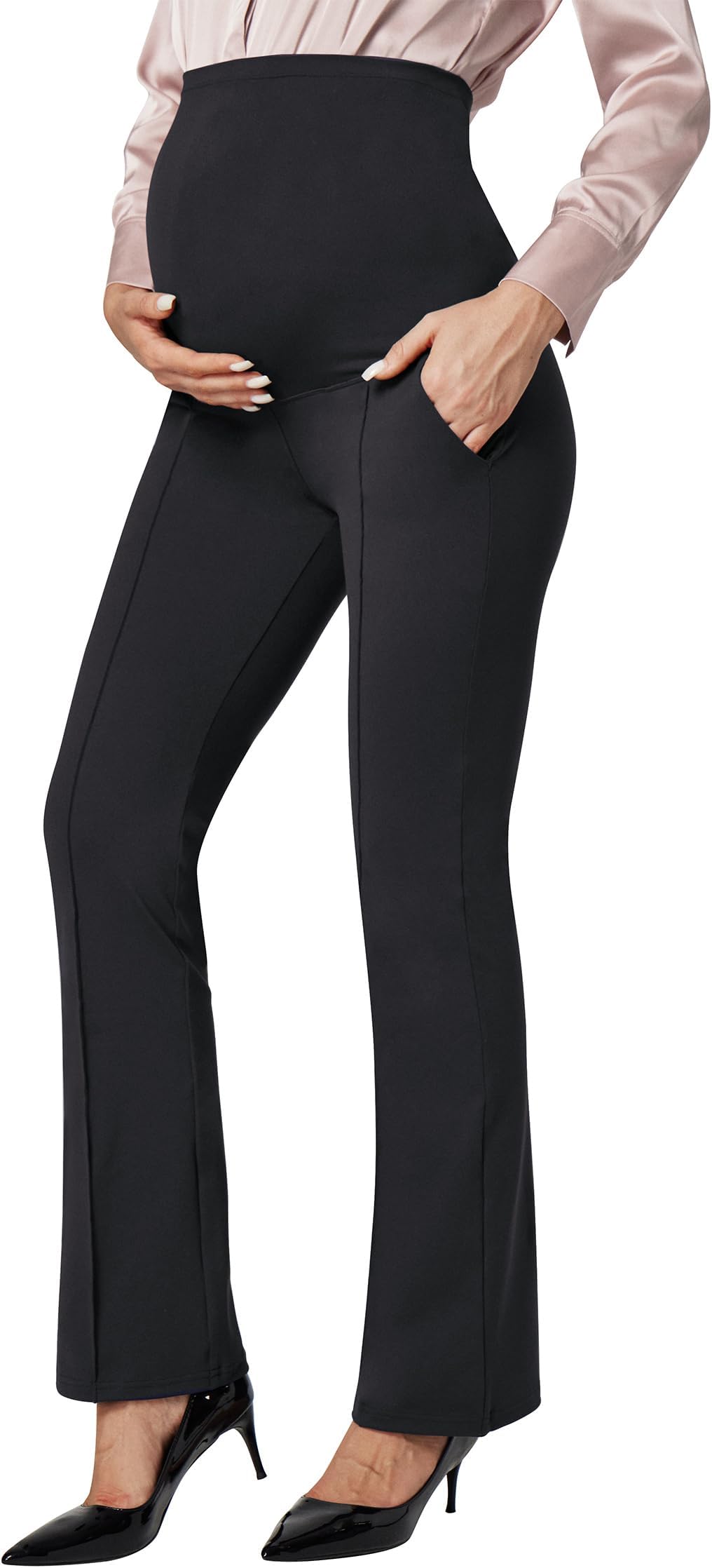 Soft Maternity Pants with Pockets Maternity Leggings for Work Pregnancy Stretchy Maternity Clothes Over The Belly
