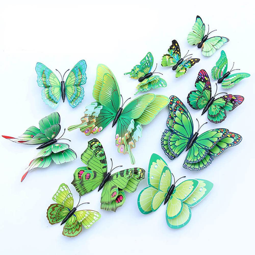 TopHomer 12PCS Butterfly Wall Stickers Removable 3D Butterfly Wall Sticker Fluorescent Art Decals Crafts for Home and Room Decor(Green)