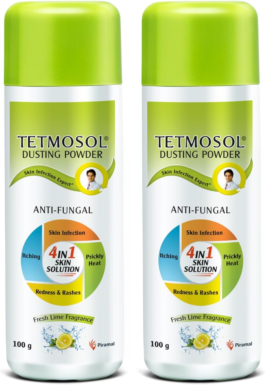 Tetmosol Anti-fungal Dusting Powder - for daily use - fights skin infections, prickly heat, itching - Pack of 2 (2x100gms)