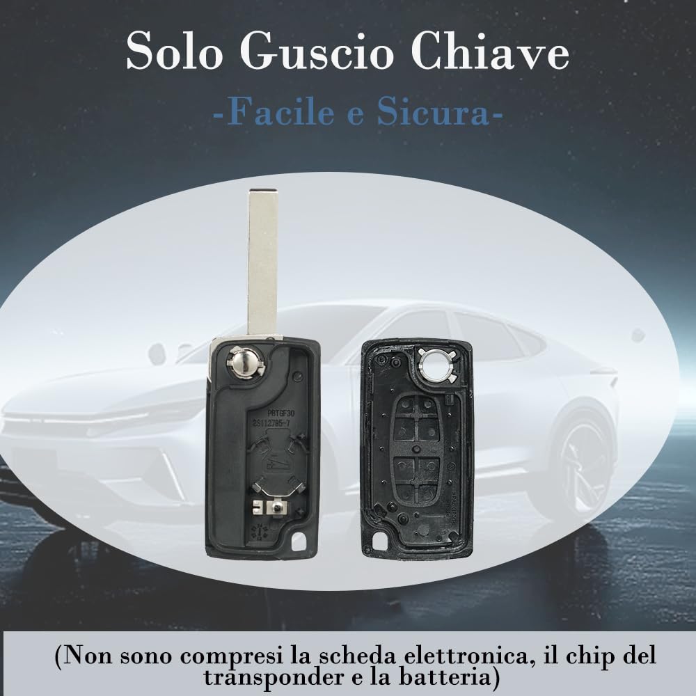 SUPALAND Guscio Chiave di Ricambio a 2 Tasti Hu83 CE0536 per Citroen C2 C3 C4 C5 C6 C8 Picasso Peugeot 206 207 307 307S 407 308 con Cacciavite e Catena Portachiavi