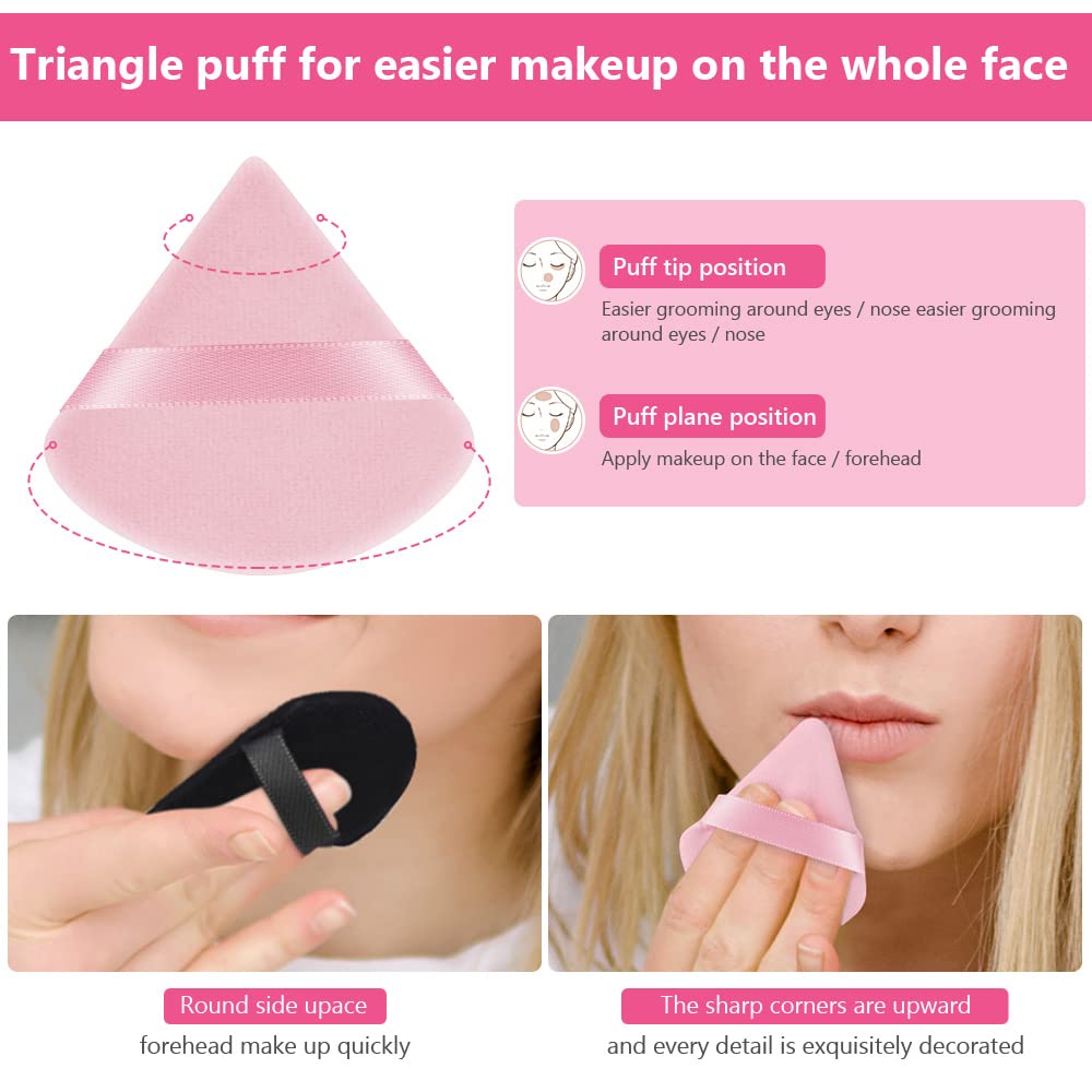 AUAUY 6 PCS Piumino da Cipria, Riutilizzabile Spugnette Triangolari per Trucco, Spugna Fondotinta, per Cipria Sciolta Fard Fondotinta Strumenti per il Trucco Wet And Dry (3 PCS Neri+ 3 PCS Rosa)