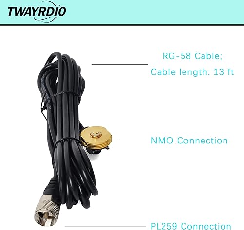 Miniatura 5 de TWAYRDIO Antena NMO de doble banda VHF UHF 2M70CM Antena de radio amateur montaje con soporte en L con cable coaxial RG58 de 13 pies conexión NMO a