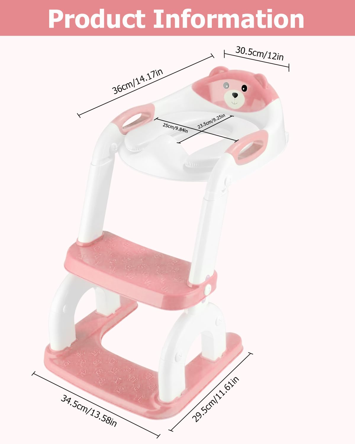Sedile WC per bambini, pieghevole, regolabile in altezza, rosa, 1-6 anni | Sedile WC per bambini 2 in 1, regolabile in altezza, pieghevole, con sedile imbottito, pedana stabile e antiscivolo
