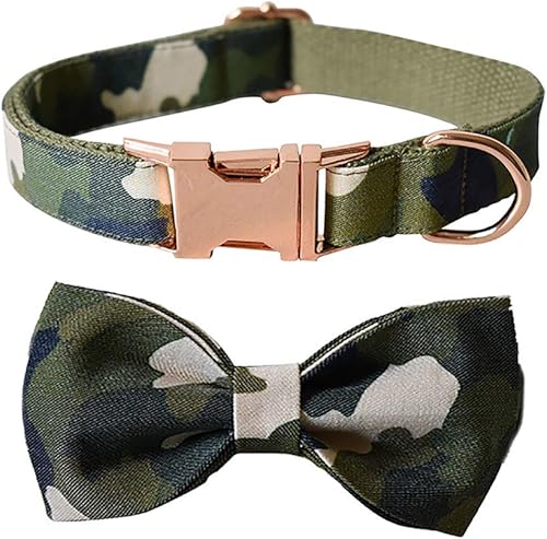 Love Dream Collar de perro con corbatín, collar de perro de camuflaje resistente con hebilla de metal de liberación rápida, collares de perro