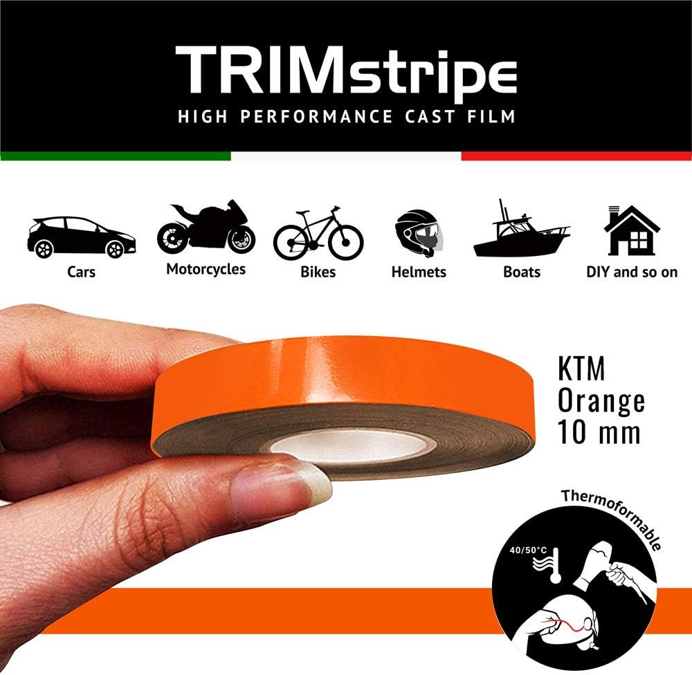 4R Quattroerre.it 10501 Trim Stripes Adhesive Strips for Cars, KTM Orange, 10 mm x 10 mt