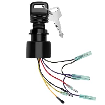Boat Ignition Switch with Key, Replaces 87-17009A2 87-17009A5, 6 Wire Connectors 3 Position Marine Outboard Switch