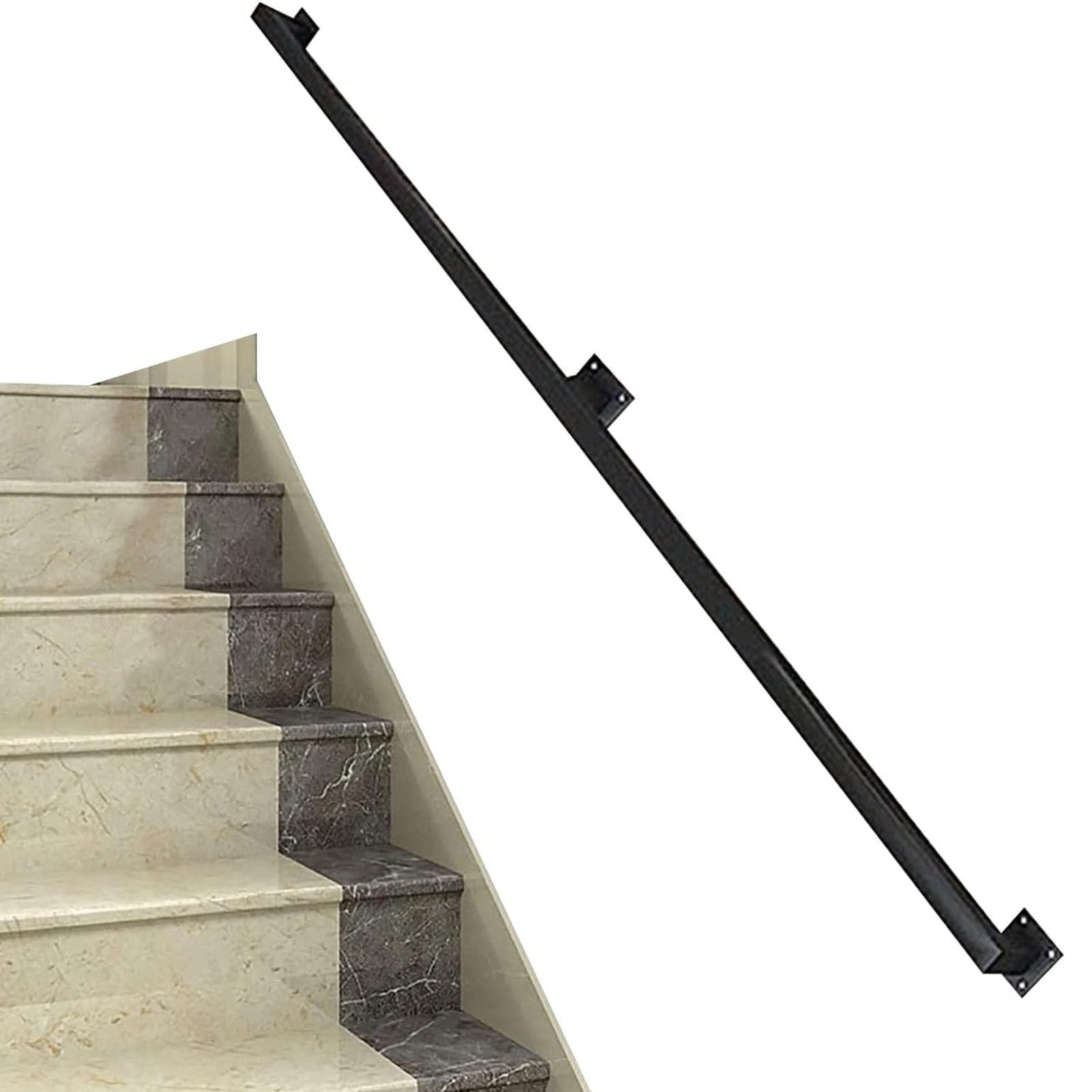 Aluminium-Handlauf 1,8 M – Matt-Schwarz, Inkl. 3 Halterungen, Für Treppen, Veranda & Garten