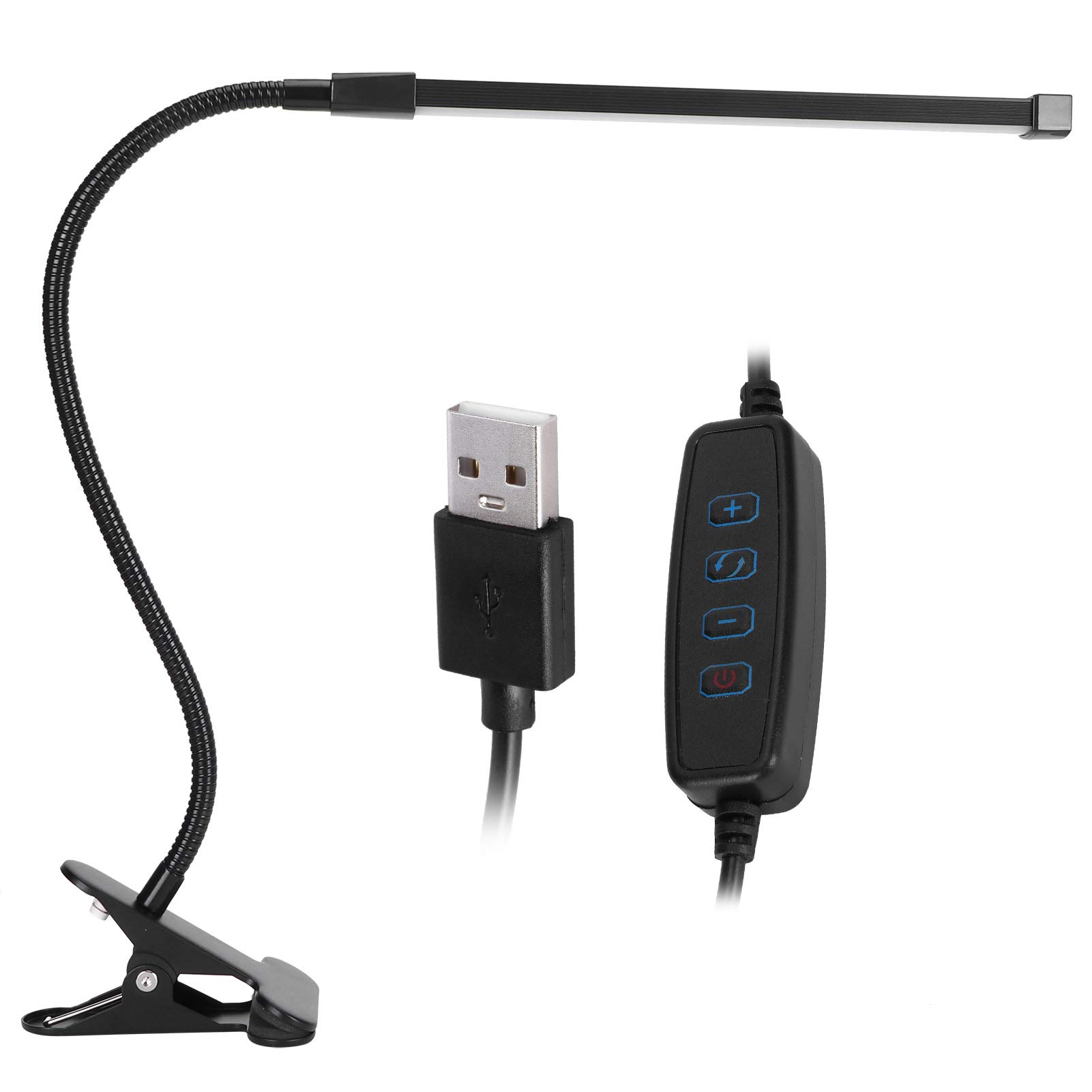 Luce a clip LED alimentata tramite USB, lampada da lettura regolabile in luminosità e con temperatura di colore a 3 livelli, dotata di collo d’oca flessibile; luce per libri
