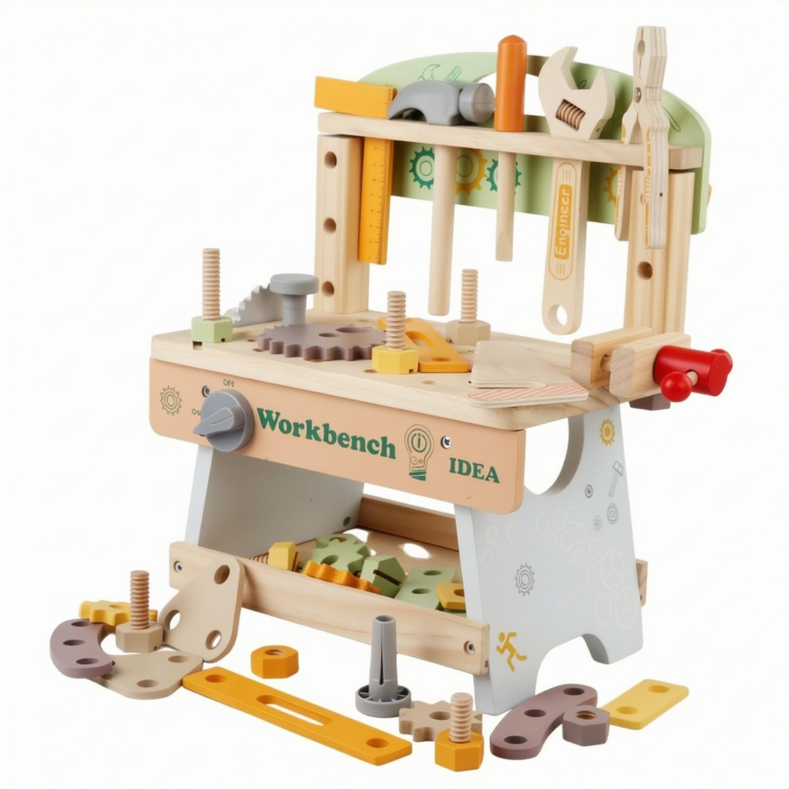 Banco da Lavoro Giocattolo Creativo Banco da Lavoro in Legno Sicuro Gioco per Bambini, Spazio Giochi