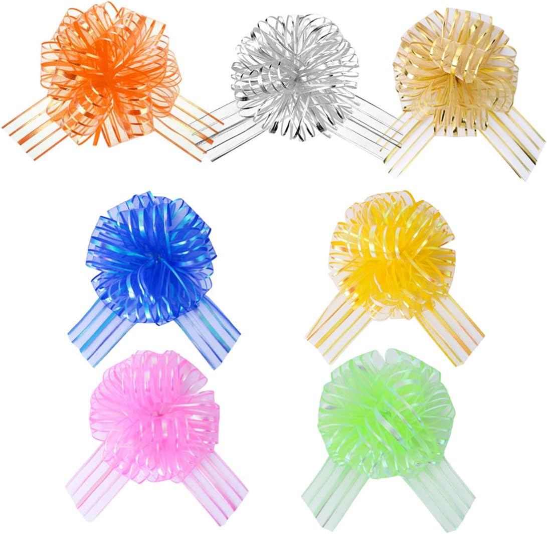 14 Pieces Organza Pull Bows Large 6 Inch Gift Wrapping Accessory Bows Ribbon Wrapping Wedding Present Flower Baskets Decoration