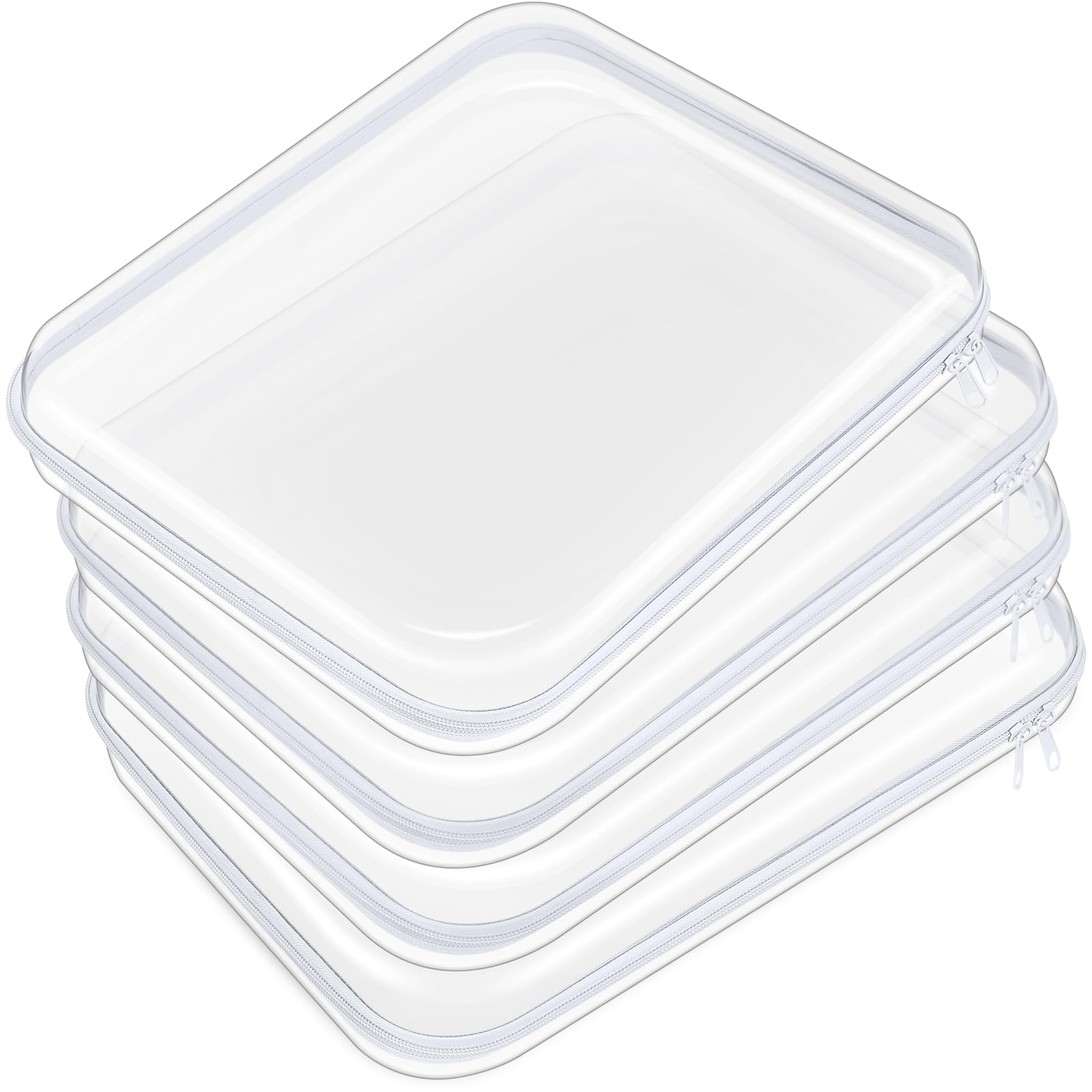 Hoolerry 4 Pcs Hard Clear Zipper Case, Clear, 13.8 x 11.8 x 2 in, White
