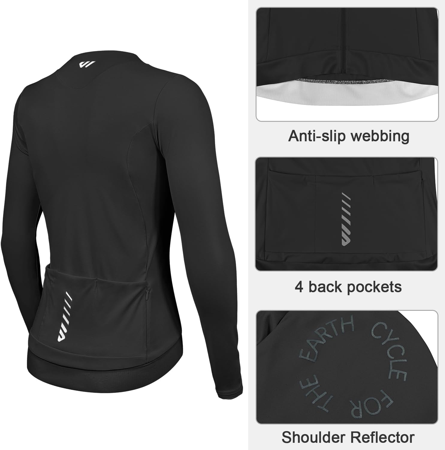 Wulibike Cycling Jersey Women Long Sleeve,Warm Bike Shirts for Women Biking Tops Elastic Cycle Jerseys with 4 Pockets - Image 3