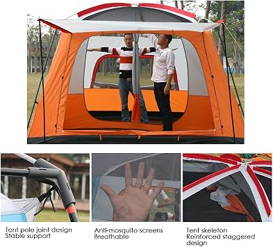 Outdoor Yurt Tent 5-8 Person Large Family Camping Tents for Festival, Hiking with Living Room and Separate Rooms 4 Season Tents Big Family Shelter Waterproof Tent, Orange