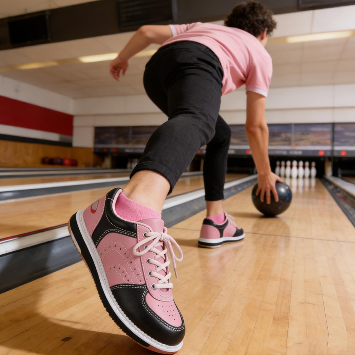 Women's Athletic Bowling Shoe Breathable Lightweight Classic Bowling Trainer Shoe Comfortable Non-Slip Professional Soft