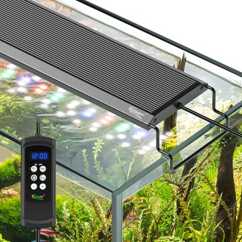 hygger Aquarium LED Beleuchtung, 26W Vollspektrum Aquarium Lampe mit Timer, 24/7 Fish Tank Light 9 Farb, 10 Helligkeitsstufen, Beleuchtung für Aquarien 45-60cm mit Ausziehbaren Halterungen