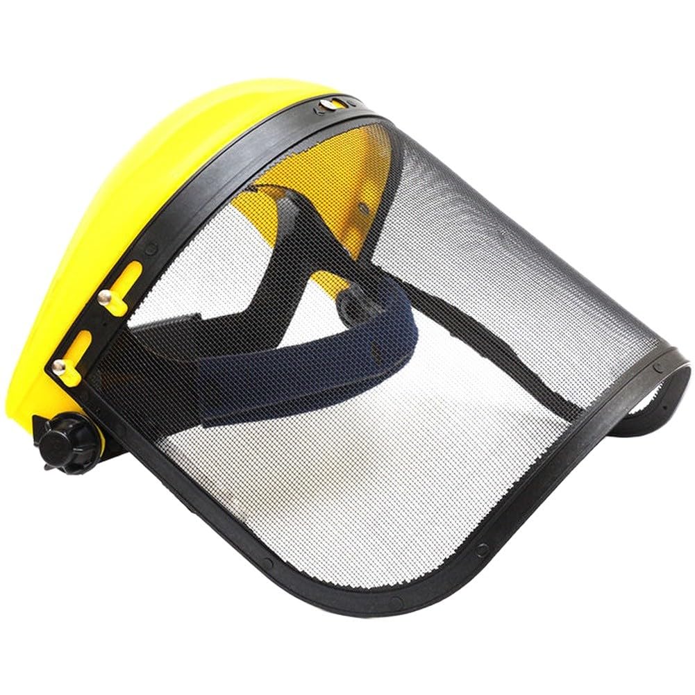 Malla protectora facial de malla de acero con marco de PP, protector de cabeza ajustable para jardinería, poda de árboles y césped, alta visibilidad y transpirabilidad, amarillo
