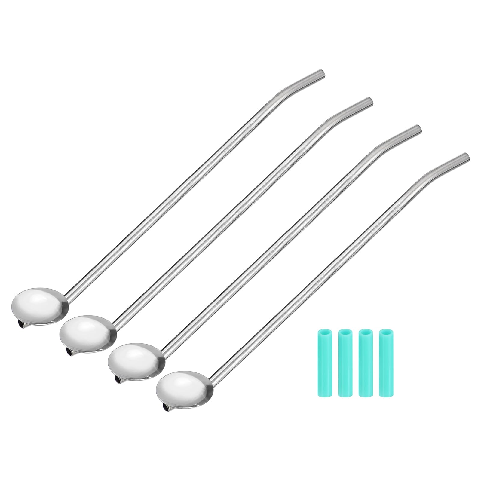 Pailles réutilisables en acier inoxydable uxcell avec embouts silicone vert 21cm