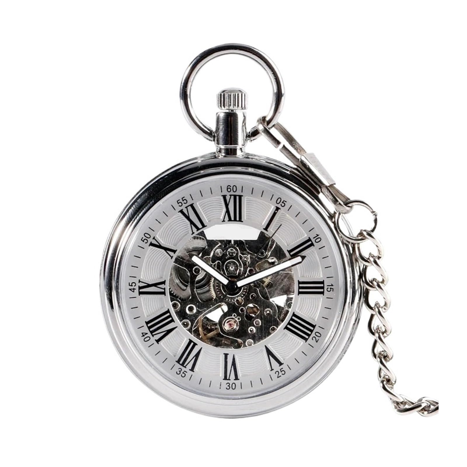 Automatische mechanische Taschenuhr for Herren, selbstaufziehende Taschenuhr, Kettenanhänger mit römischer Zahl