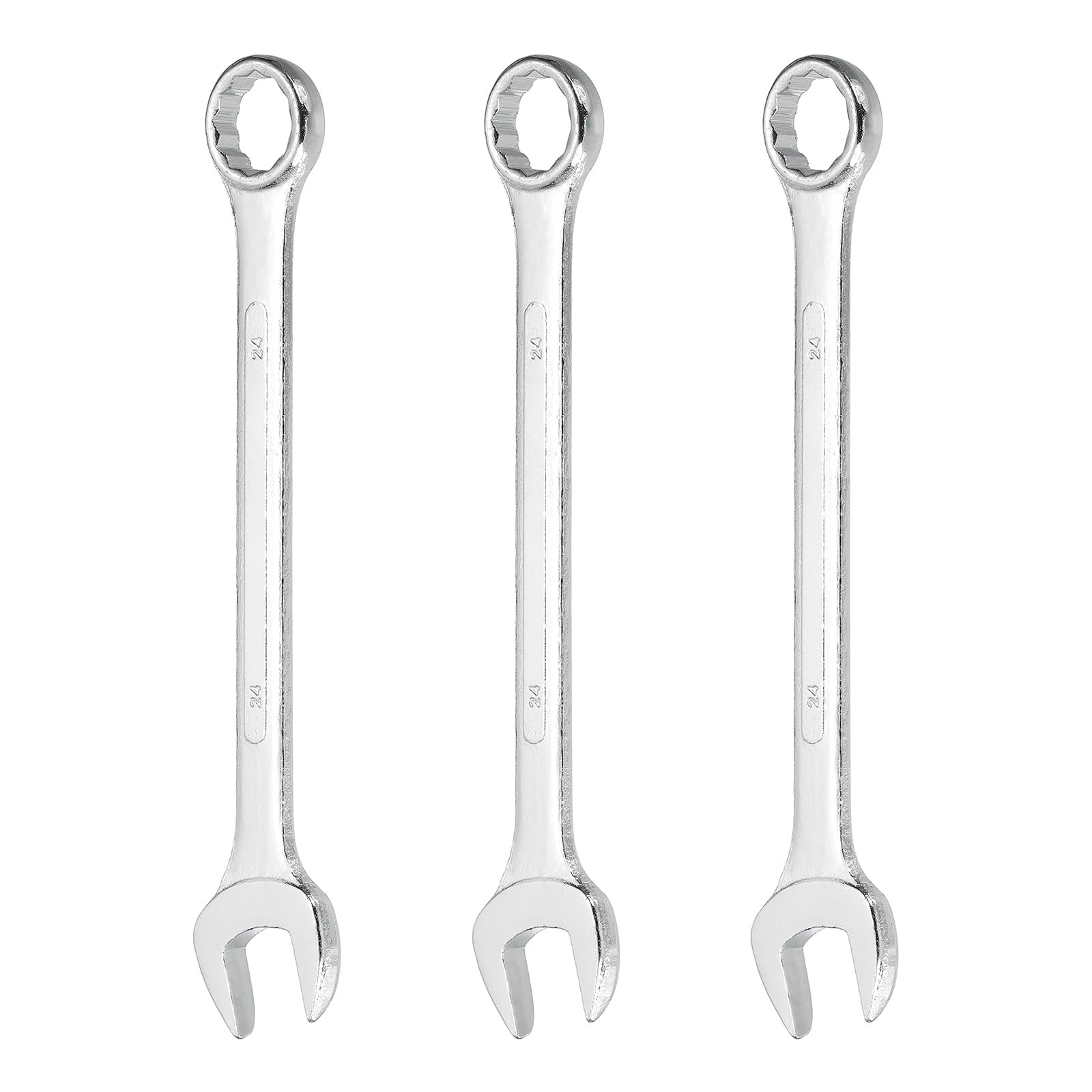 sourcing map 3Pcs Combination Wrench 24mm Metric 12-Point Box and Open End Zinc Plated Steel Double Ended Spanner Tool for Automotive Pipe Furniture Machinery DIY Repair, Silver White